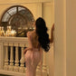 Sexy Mermaid Straps Neckline Backless Satin Pink Slit Prom Dresses Birthday Outfits        S5448