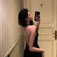 Sexy black halter neck dress new backless slit long dress   S5476