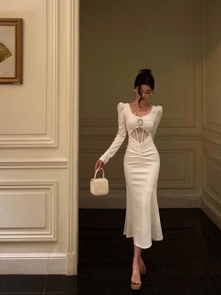 White mermaid dress for women new long evening dress    S5499