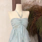 Cute A line Halter Ruffled Floral Blue Women's Long Vacation Dresses       S5423