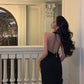 Sexy black halter neck dress new backless slit long dress   S5476