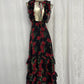 retro red rose V-neck sexy backless travel holiday floral beach dress      S5468