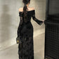 Off shoulder black long sleeve dress women long dress       S5459
