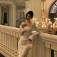 square neck satin dress new slit long dress      S5479