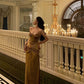 Gold velvet suspender dress for women new evening dress     S5478