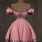 Pink one-shoulder elegant slim fit sequin design waist puffy skirt short skirt homecoming dress R4092