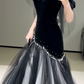 French Chic Black Prom Gown , Glitter Tulle Beaded Maxi Evening Dress RS1358