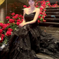 French Chic Black Prom Gown , Glitter Tulle Sequins Maxi Evening Dress RS1359