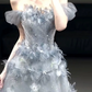 Dreamy Pale Blue Prom Gown , Glitter Tulle 3D Floral Maxi Evening Dress RS1360