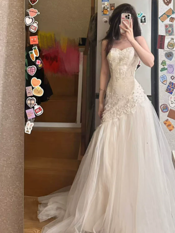 Dreamy White Prom Gown , Sweet Tulle Lace Embroidery Maxi Evening Dress RS1361