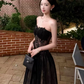 Flowy Black Prom Gown , Glitter Tulle Strapless Corset Maxi Evening Dress RS1363