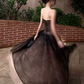 Flowy Black Prom Gown , Glitter Tulle Strapless Corset Maxi Evening Dress RS1363