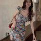 Retro floral A-line short waist homecoming dress R3266