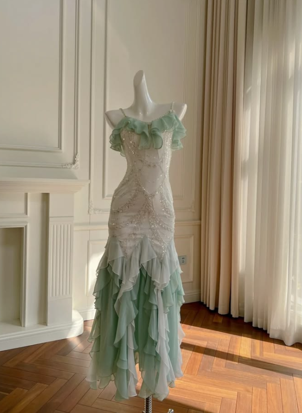 Flowy Green Prom Gown , Sequins Chiffon Bodycon Maxi Party Dress Evening Dress RS1366