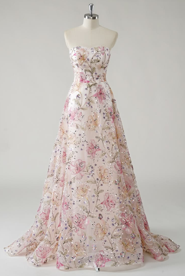 Charming Floral Beaded Prom Gown , Chiffon Elegant Maxi Party Dress Birthday Dress RS1371