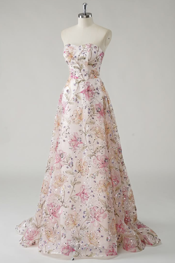 Charming Floral Beaded Prom Gown , Chiffon Elegant Maxi Party Dress Birthday Dress RS1371