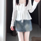 Gentle temperament white cardigan camisole vest denim shorts three-piece set R0888