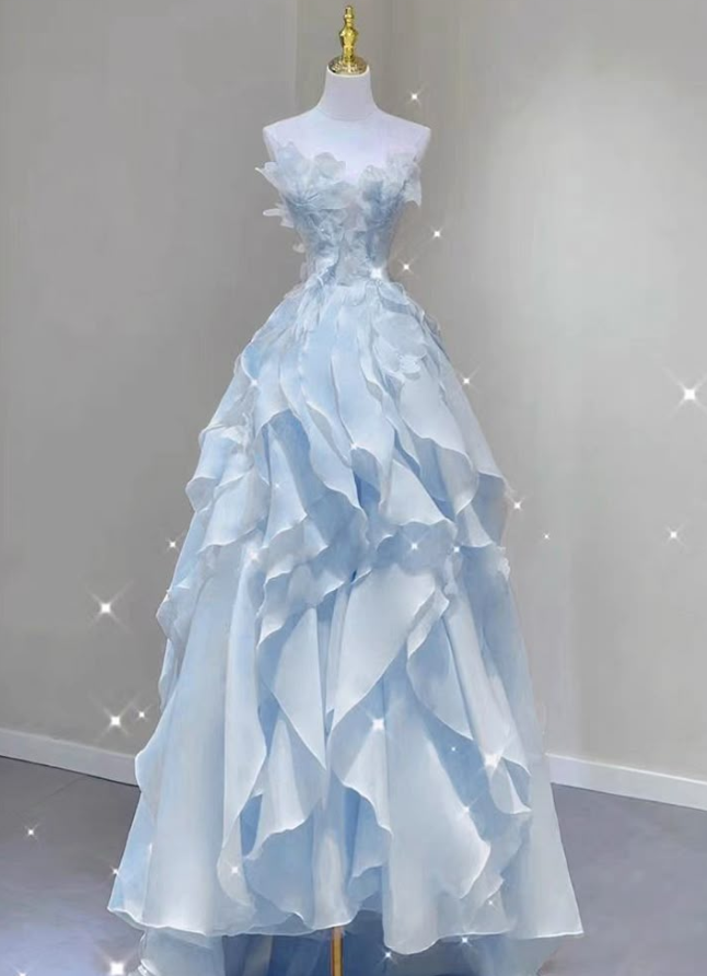 Pale Blue Flowy Prom Gown , Tulle Elegant Bodycon Maxi Party Dress Summer Dress RS1395
