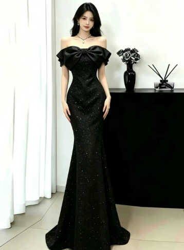 Black Sparkly Prom Gown , Mermaid Sequins Elegant Bodycon Maxi Evening Dress RS1397