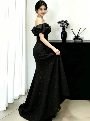 Black Sparkly Prom Gown , Mermaid Sequins Elegant Bodycon Maxi Evening Dress RS1397