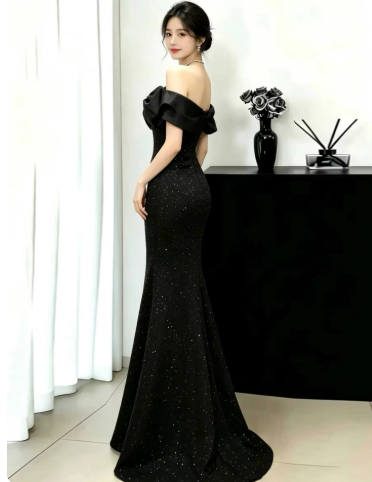 Black Sparkly Prom Gown , Mermaid Sequins Elegant Bodycon Maxi Evening Dress RS1397