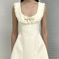 White baby doll round neck slim waist A-line short skirt homecoming dress R3803