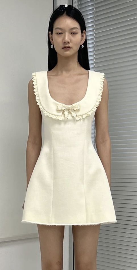 White baby doll round neck slim waist A-line short skirt homecoming dress R3803