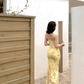Yellow suspender dress 2025 sexy slim long skirt waist hip skirt R0582