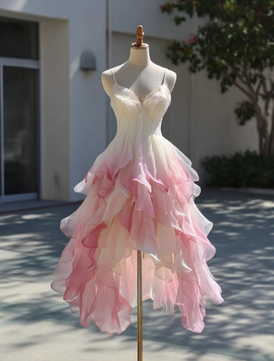 Dreamy Pink Homecoming Dress , Chiffon Pleated Bodycon Short Prom Dress Cami Dress RS1379