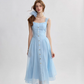 French suspender skirt blue dress sweet style sleeveless long skirt small skirt women summer R3493