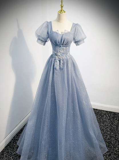 Dreamy Blue Prom Gown , Tulle Sequins Elegant Corset Maxi Evening Dress RS1398
