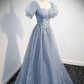 Dreamy Blue Prom Gown , Tulle Sequins Elegant Corset Maxi Evening Dress RS1398