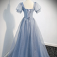 Dreamy Blue Prom Gown , Tulle Sequins Elegant Corset Maxi Evening Dress RS1398