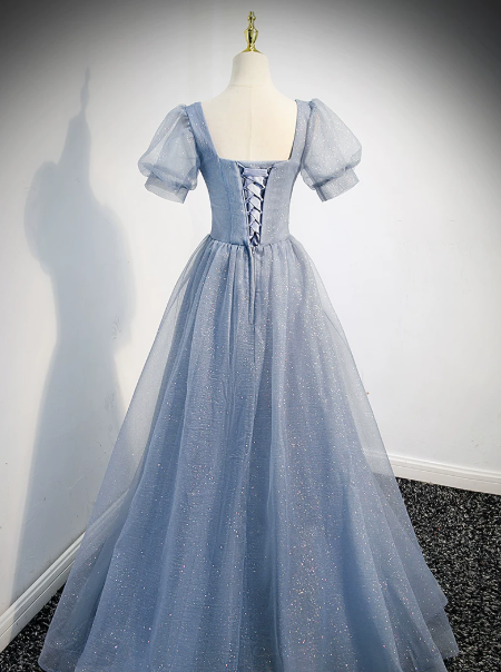 Dreamy Blue Prom Gown , Tulle Sequins Elegant Corset Maxi Evening Dress RS1398