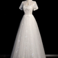 Dreamy White Prom Gown , Tulle Sequins Embroidery Corset Maxi Evening Dress RS1399