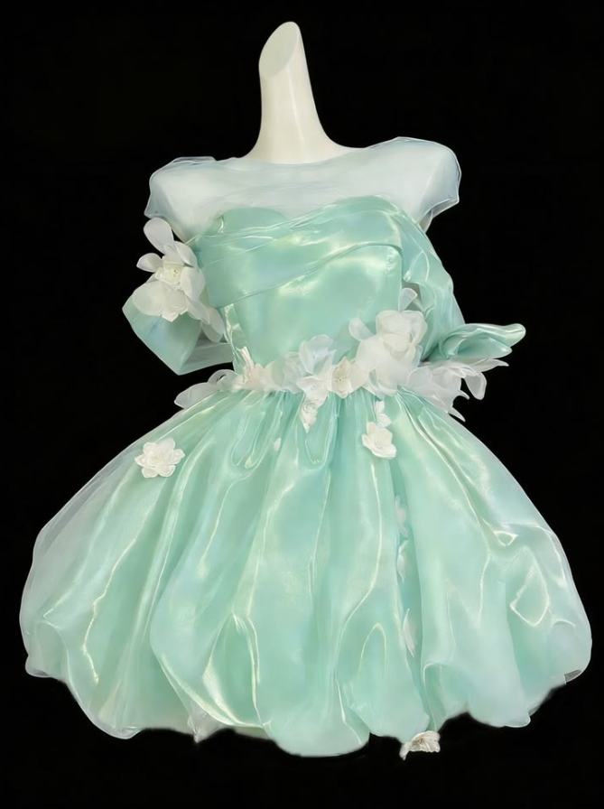 Sparkly Mint Green Homecoming Dress , Applique Corset Elegant Short Prom Dress Birthday Dress RS1384