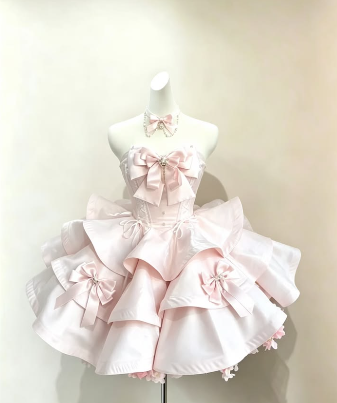 Sweet Blush Pink Homecoming Dress , Bow Decor Corset Frilled Short Prom Dress Birthday Dress RS1385