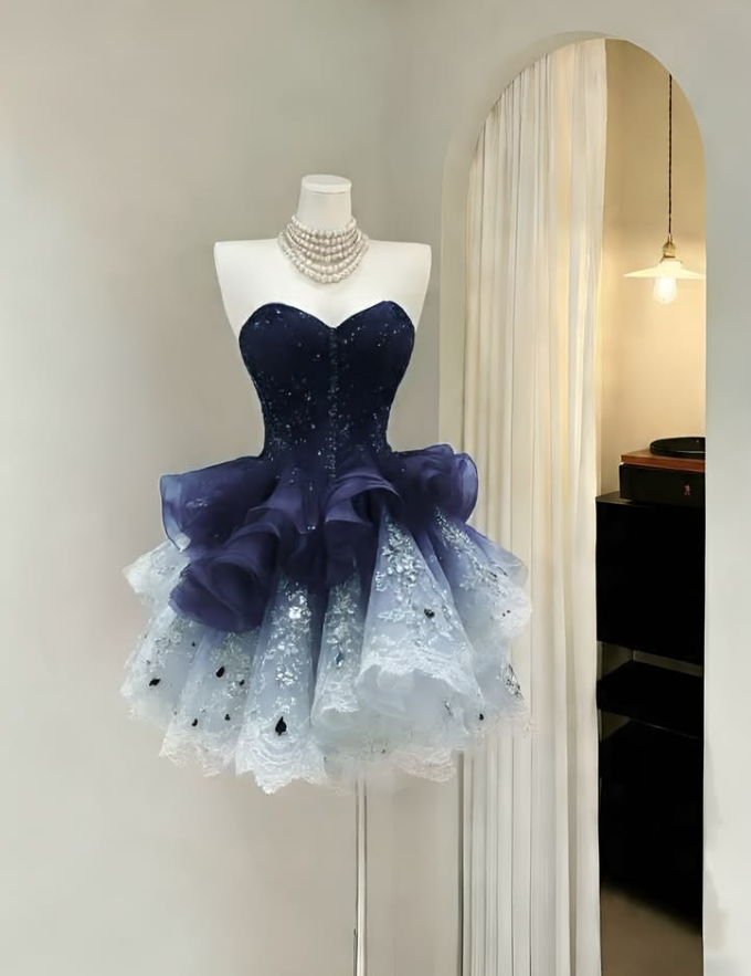 Dreamy Starry Homecoming Dress , Glitter Tiered Seqions Bodycon Short Prom Dress RS1386
