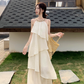 Fairy halter neck dress vacation outfit beach long dress irregular ruffle skirt R1721