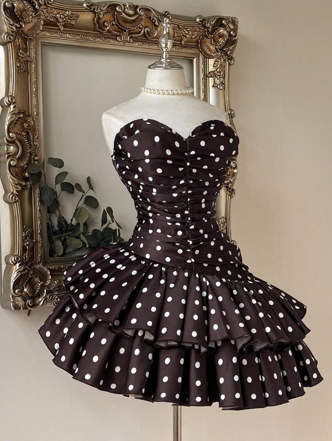 Elegant Black Homecoming Dress , Polka Dots Corset Short Prom Dress RS1391
