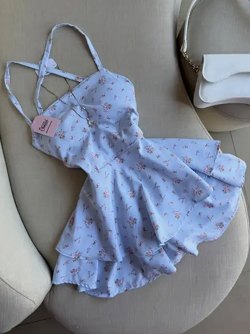 Retro Floral Homecoming Dress , Blue CottageCore Corset Summer Dress RS1394