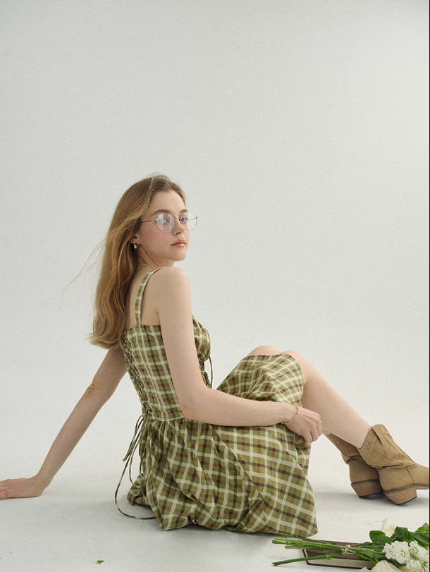 French suspender skirt seaside holiday short skirt fairy skirt plaid dress R2765