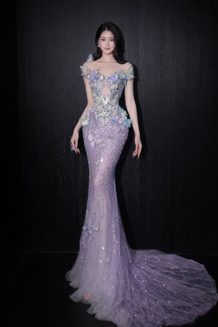 French Chic Exquisite Lilac Mermaid Sweetheart Long Women Dress with Beaded and Applique Evening Dress Birthday Dress RS122