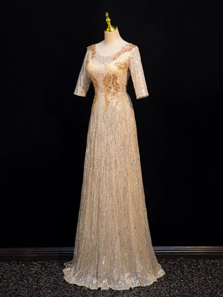Sparkly Yellow Prom Gown , Sequins Tulle Corset Maxi Evening Dress RS1403