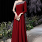 Sparkly Burgundy Prom Gown , Sequins Glitter Satin Corset Maxi Evening Dress RS1404