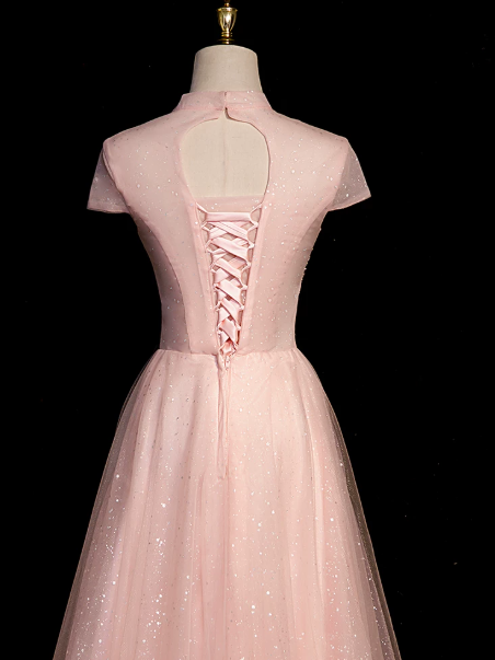 Gentle Pink Prom Gown , Sequins Romantic Tulle Corset Maxi Evening Dress Birthday Dress RS1405