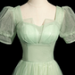 Elegant Green Prom Gown , Puff Sleeves Tulle Corset Maxi Evening Dress RS1408
