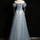 Sparkly Blue Prom Gown , Sequins Elegant Applique Corset Maxi Evening Dress RS1410