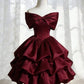 French Chic Navy/Burgundy A-Line Bow-knot Bateau Ruffled Corset Mini Birthday Dress Homecoming Dress RS216