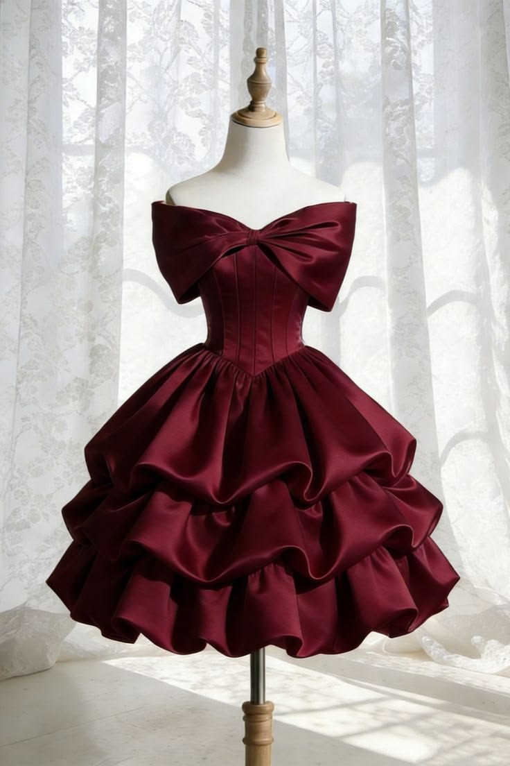French Chic Navy/Burgundy A-Line Bow-knot Bateau Ruffled Corset Mini Birthday Dress Homecoming Dress RS216